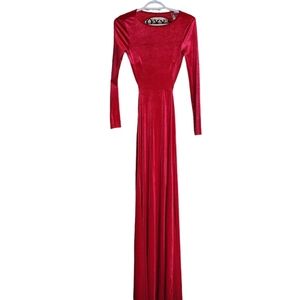 H&M Red Velour Long Sleeve Maxi Dress with Slit and Open Back Size XS